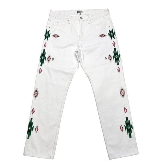 Isabel Marant Jasper Native Embroidered Denim Jeans -White32